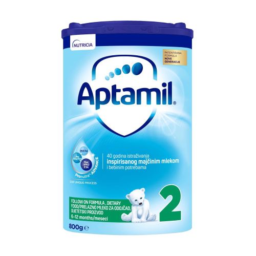 Aptamil 2 Easy pack, adaptirano mleko, u pakovanju od 800gr, namenjeno za decu stariju od 6. meseca života.