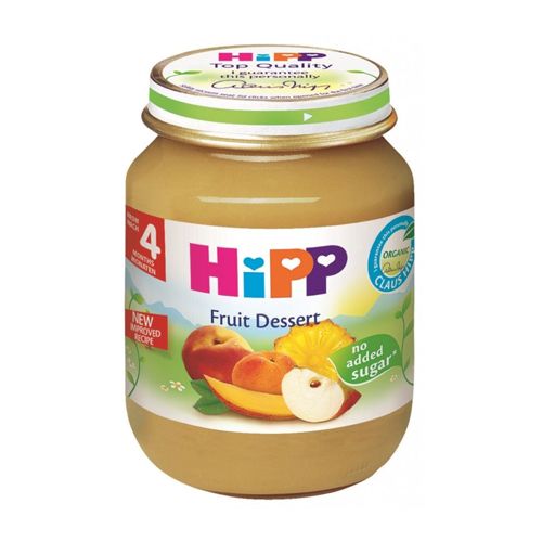 Hipp kaša Voćni dezert, u pakovanju od 190g, namenjena za bebe uzrasta nakon navršenog 4. meseca i malu decu.