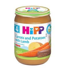 Hipp kaša Šargarepa i krompir sa jagnjetinom, u pakovanju od 190g, namenjena za bebe uzrasta nakon navršenog 4. meseca i malu decu.