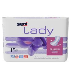 Seni Lady ulošci Super 15kom namenjeni ženama sa urinarnom inkontinencijom, imaju veliku moć upijanja, dobro prijanjaju donjem vešu i telu.