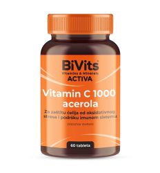 Bivits Activa vitamin C 1000 acerola,60 tableta, štiti ćelije od oksidativnog stresa; prirodni antihistaminik; za zdravu i normalnu funciju nervnog sistema.