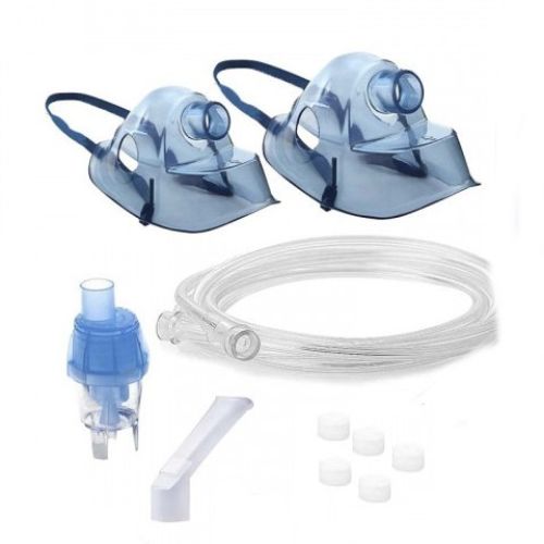 Set rezervnih delova za Bi-Rich inhalatore koji sadrži: masku za decu, masku za odrasle, raspršivač, inhalaciono crevo,nastavak za usta i filtere za vazduh.