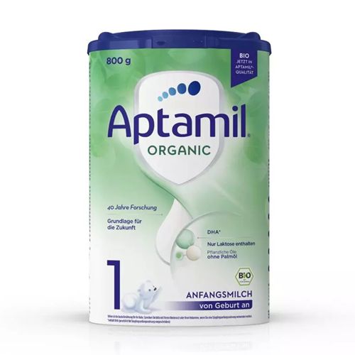 Aptamil 1 Organic 800g organsko adaptirano mleko za bebe namenjeno za uzrast od rođenja do navršenih 6 meseci života, sa biljnim uljima, ali bez palminog ulja.