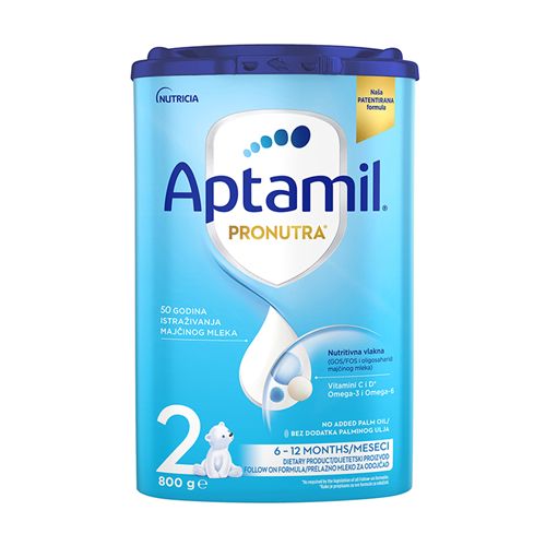 Aptamil 2 Pronutra 800g adaptirano mleko za uzrast za uzrast od 6 do 12 meseci života, za razvoj imunog sistema i funkciju nervnog sistema.