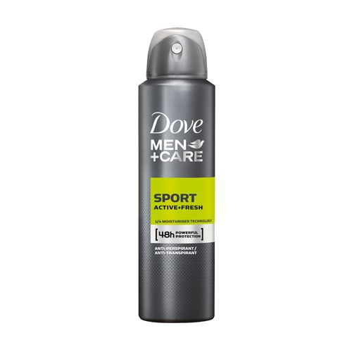 Dove Men Sport dezodorans active+fresh antiperspirant, 150ml namenjen je za 48-časovnu zaštitu od znojenja I neprijatnih mirisa. Štiti od iritacija na koži.