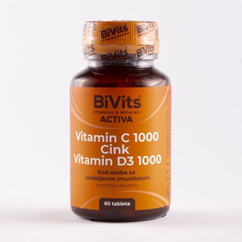 Bivits vitamin C+cink+vitamin D3,60kom za jačanje odbrane organizma od virusa i bakterija za osobe sa oslobljenim imunutetom i starijim osobama.
