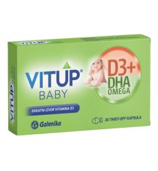 VitUp Baby twist-off kapsula sa vitaminom D3+DHA omega 30 za novorođenčad od 8. dana do navršene 3 godine.Za pravilan razvoj i imunitet deteta,vida,kosti i zuba