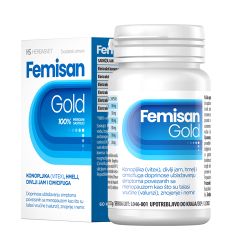 Femisan Gold preparat za menopauzu na biljnoj bazi. U reproduktivnom periodu doprinosi normalizaciji neredovnih ciklusa i ublažava simptome PMS-a.