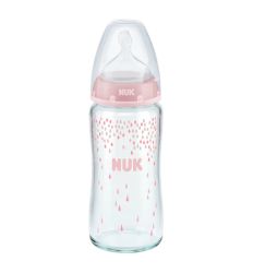 NUK staklena flašica First Choise + sa silikonskom cuclom 0-6m 240ml