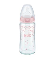 NUK staklena flašica First Choise + sa silikonskom cuclom 0-6m 240ml