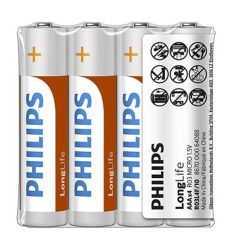 Philips LongLife baterije AAA R03 4 komada 1,5V, sa tehnologijom cink hlorida garantuje dug radni vek baterije do 3 godine.