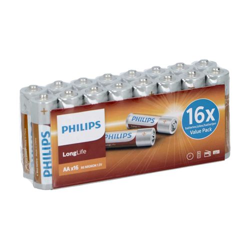 Philips LongLife baterije AA R6, 16 komada 1,5V idealne su za uređaje sa malom potrošnjom energije, kao što su aparat za pritisak i drugi digitalni aparati.