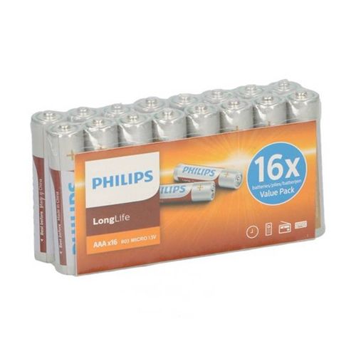 Philips LongLife baterije AAA R03 16 komada 1,5V, sa tehnologijom cink hlorida garantuje dug radni vek baterije do 3 godine.