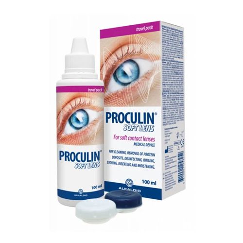 Proculin višenamenski rastvor za čišćenje kontaktnih sočiva, putno pakovanje od 100ml, sa hijaluronskom kiselinom, za sve vrste kontaktnih sočiva.