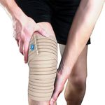 Elastični steznik za koleno, univerzalne veličine, sa elastičnom trakom koja omogućava konstantni ujednačen pritisak i potporu. 