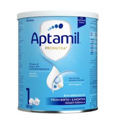 Aptamil 1, adaptirano mleko, u pakovanju od 400gr, namenjeno za odojčad tokom prvih 6 meseci života