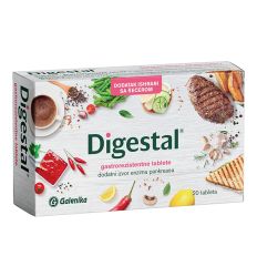 Digestal u pakovanju od 20 tableta otlkanja tegobe izazvane unosom masne hrane; kod smanjene  sekrecije digestivnih enzima.