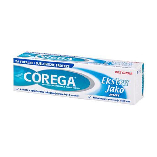 Corega extra strong sa ukusom mente u pakovanju od 40gr je krema za pričvršćivanje zubne proteze. Primenljiva je za totalne i parvijalne proteze.