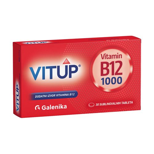 VitUp vitamin B12 1000 za odrasle i decu stariju od 12 godina za smanjenje umora i iscrpljenosti, funkcionisanju nervnog i imunog sistema.