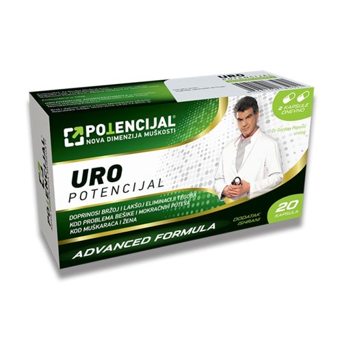 Uro Potencijal advanced formula, 20 kapsula je prirodni preparat koji se koristi u slučaju upale bešike i mokraćnih kanala, učestalog i bolnog mokrenja,