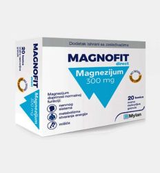 Magnofit  direkt magnezijum 300mg, 20 kesica omogućaje dostizanje preporučenog dnevnog unosa magnezijuma I odražavanje fizioloških funkcija organizma.