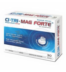 Ci-Tri-Mag u pakovanju od 30 tableta, magnezijum, vitamin B6 i vitamin D3 doprinosi normalnom funkcionisanju mišićnog i nervnog sistema.