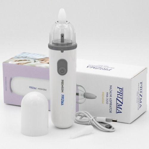 Sadržaj pakovanja za nazalni aspirator za bebe Prizma HNA-300 koji služi za lakše čišćenje nosa bebe.