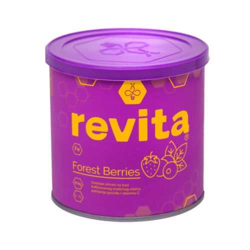 Revita Fe Forest Berries  je dodatak ishrani napravljen na bazi liofiliziranog matičnog mleča, dvovalentnog helatnog gvožđa i vitamina C. U manjoj ambalaži od 454g.