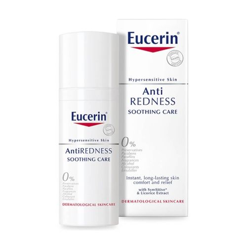 Eucerin AntiRedness 50ml, dnevna krema protiv crvenila namenjena je dnevnoj nezi preosetljive kože lica sa rozaceom i/ili kuperozom.