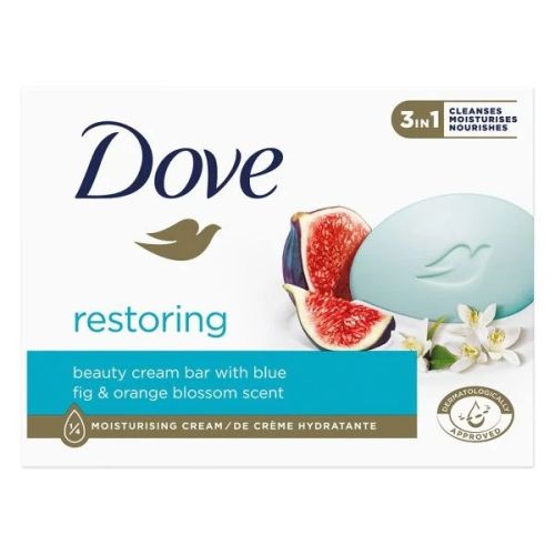 Dove sapun Restore 100gr sa mirisom plave smokve i cveta pomorandže, za sve tipove kože, namenjen za negu lica, tela i ruku. Hidratacija i osveženje kože.