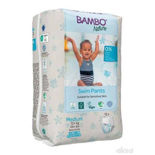 Pelene za kupanje Bambo Magic M veličina jednokratne ultra elastične pelene–gaćice za kupanje za dečake i devojčice. Ne bubre u vodi, lako se navlače i skidaju.