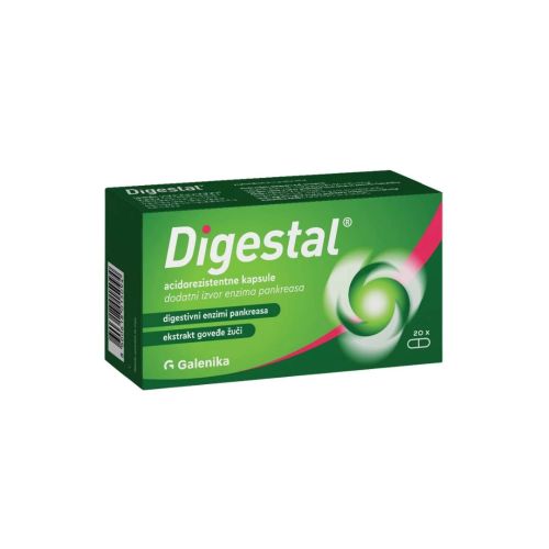 Digestal u pakovanju od 20 tableta otlkanja tegobe izazvane unosom masne hrane; kod smanjene  sekrecije digestivnih enzima.