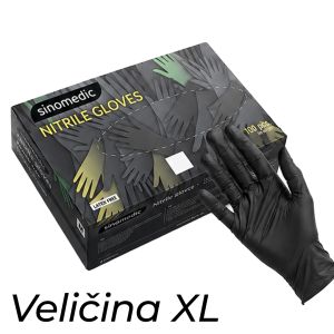 SINOMEDIC Nitrilne crne rukavice bez talka XL veličina 100 kom