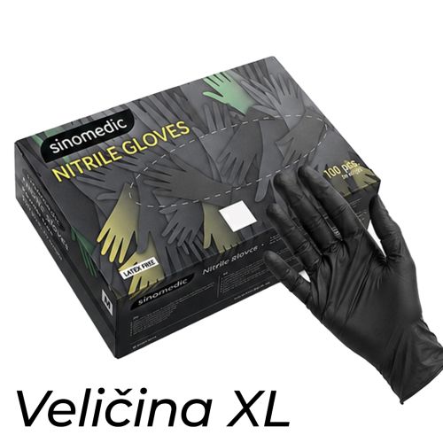 SINOMEDIC Nitrilne crne rukavice bez talka XL veličina 100 kom