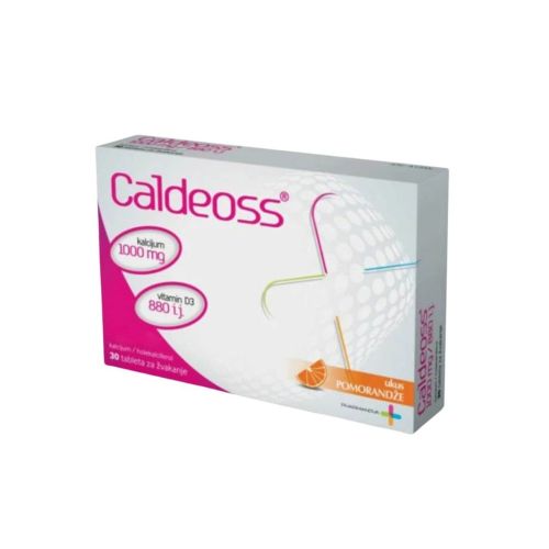 Caldeoss tablete za žvakanje sadrže kalcijum i vitamina D i koristi se za održavanje normalne funkcije kostiju, u terapiji osteoporoze i artritisa, za mišiće.
